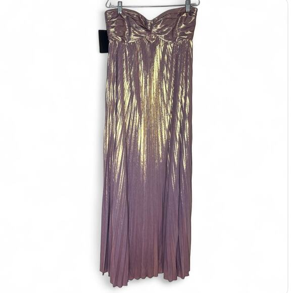NEW Retrofete Lyanna Pleated Maxi Dress  Sz L Purple & Gold Strapless Metallic - Picture 4 of 11
